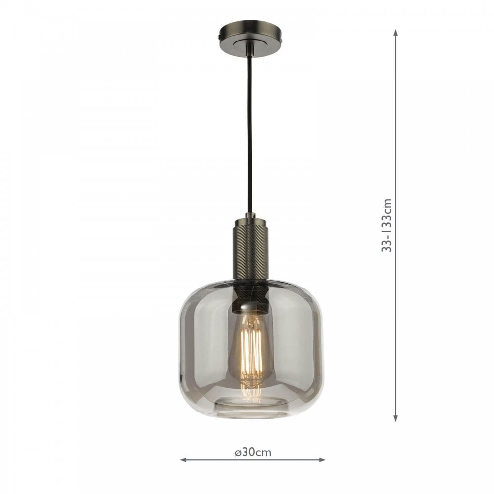 Nikolas Antique Chrome Pendant C/W Smoked Glass Shade