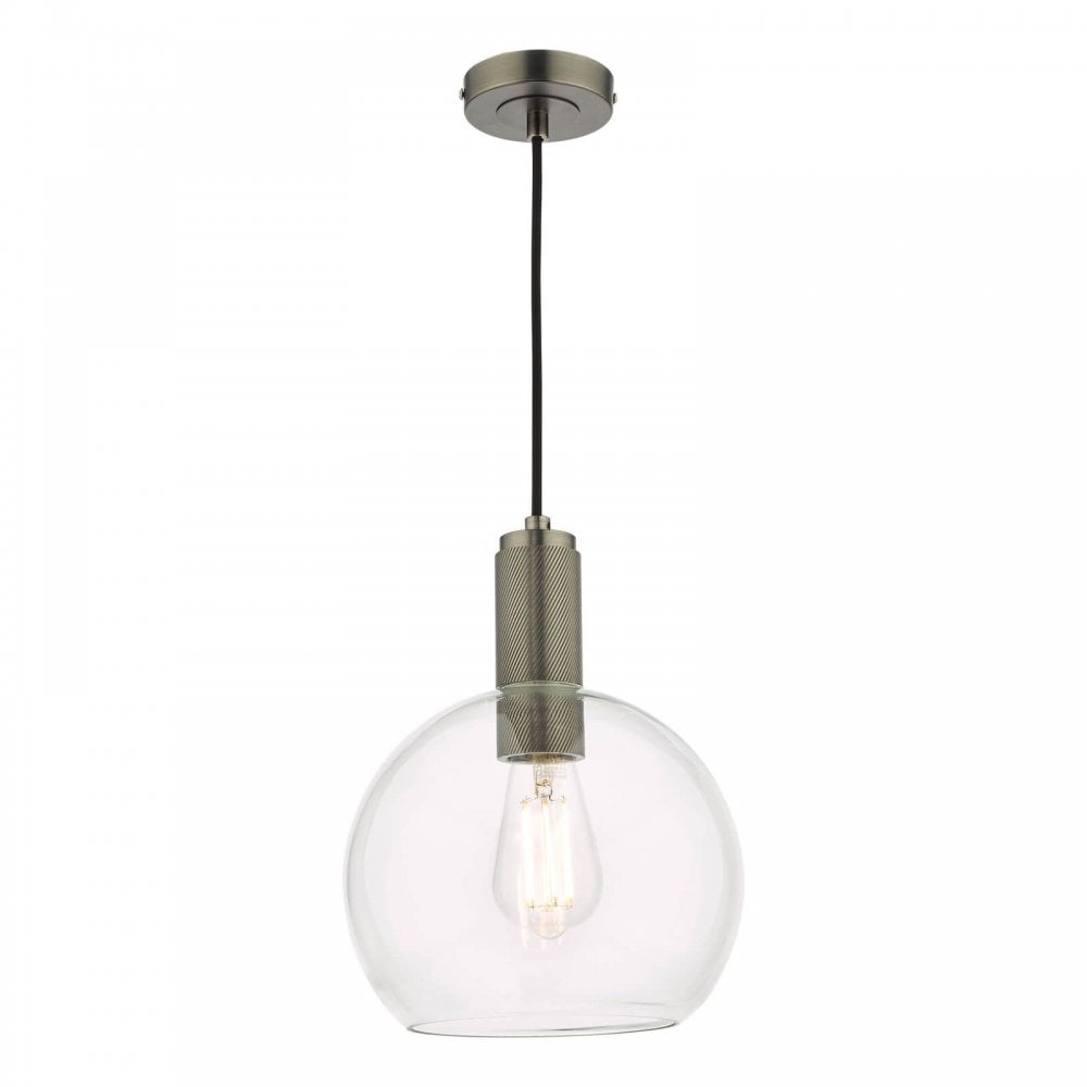 Nikolas Antique Chrome Pendant C/W Round Clear Glass Shade