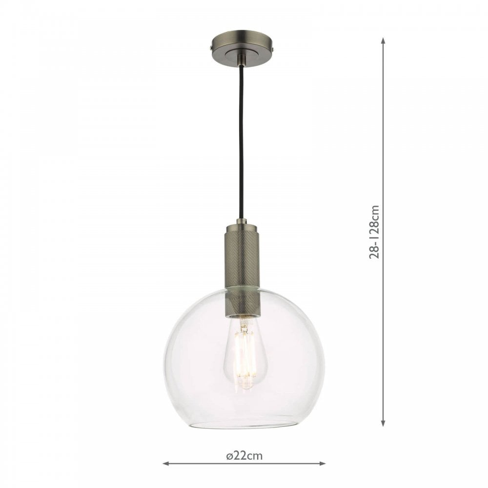 Nikolas Antique Chrome Pendant C/W Round Clear Glass Shade
