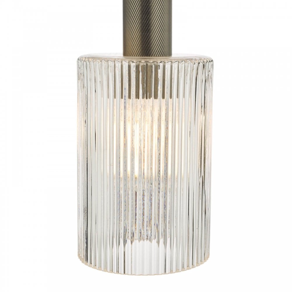 Nikolas Antique Chrome Pendant C/W Cylinder Ribbed Glass Shade