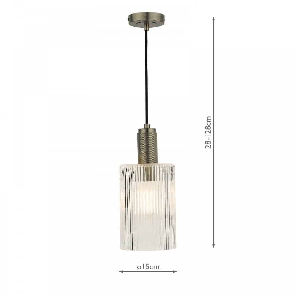 Nikolas Antique Chrome Pendant C/W Cylinder Ribbed Glass Shade