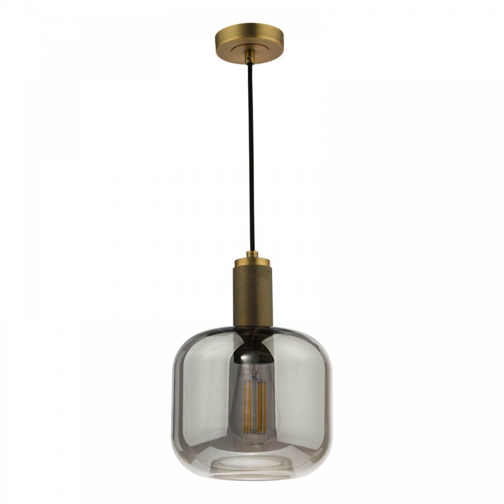 Nikolas Solid Brass Pendant C/W Smoked Glass Shade