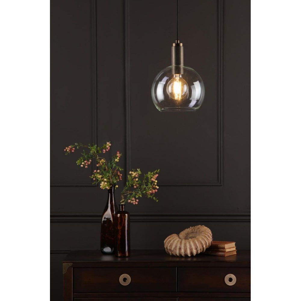 Nikolas Solid Brass Pendant C/W Round Clear Glass Shade
