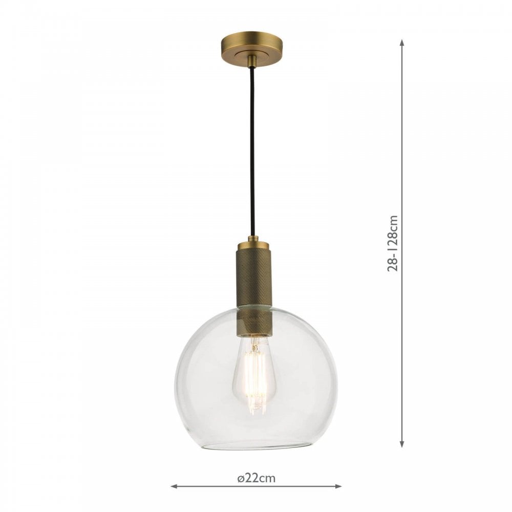 Nikolas Solid Brass Pendant C/W Round Clear Glass Shade