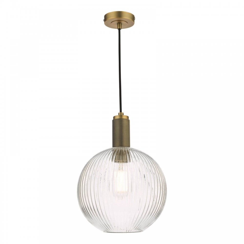 Nikolas Solid Brass Pendant C/W Round Ribbed Glass Shade