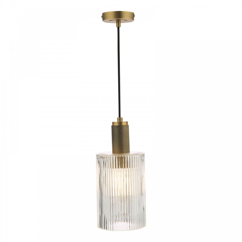 Nikolas Solid Brass Pendant C/W Cylinder Ribbed Glass Shade