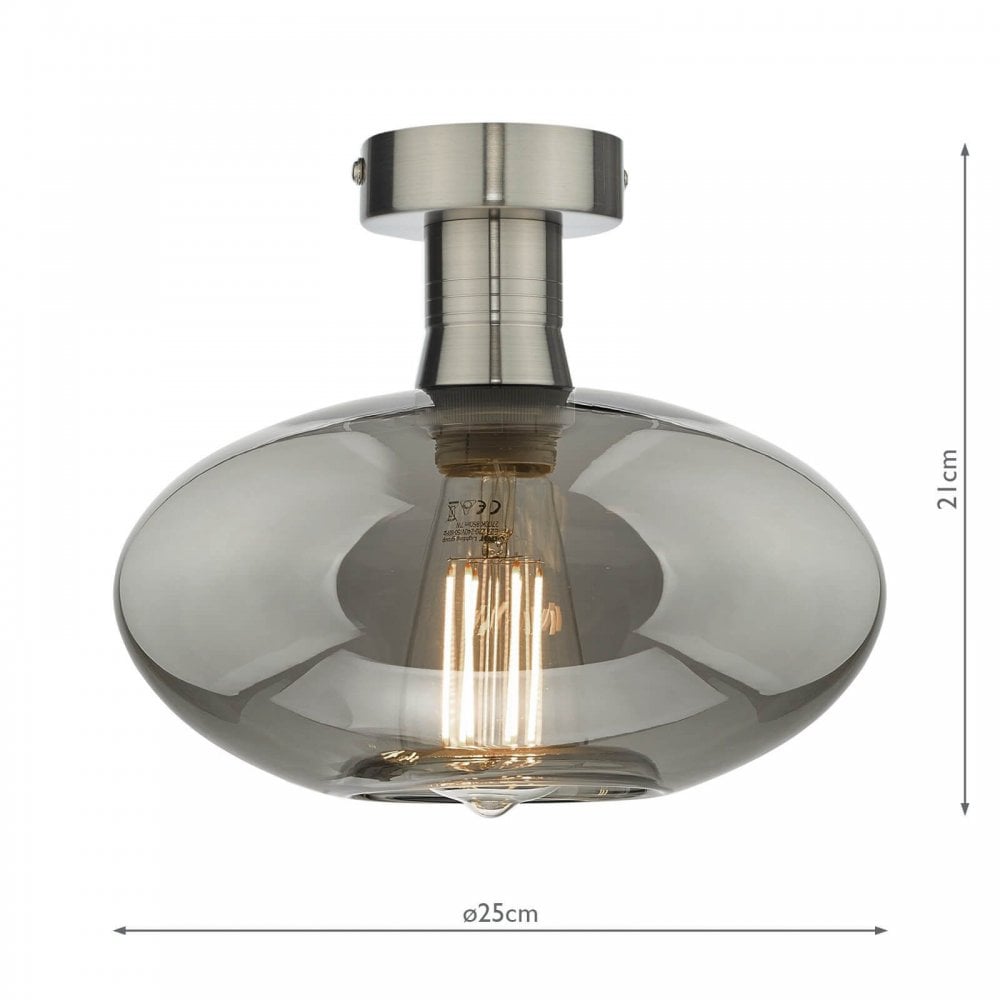 Emerson Semi Flush Antique Chrome Smoked Glass