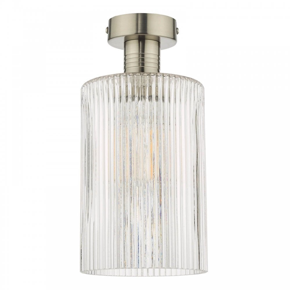 Emerson Semi Flush Antique Chrome Cylinder Ribbed Glass