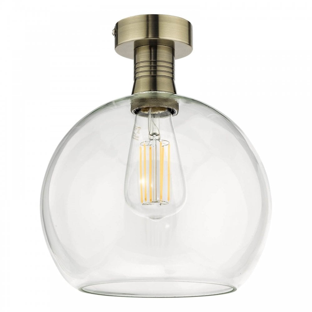 Emerson Semi Flush Antique Brass Round Clear Glass