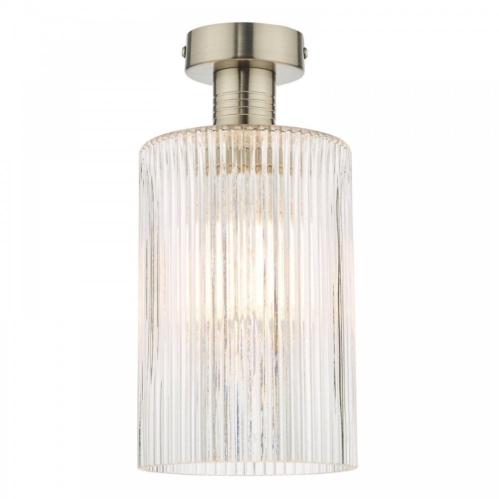 Emerson Semi Flush Antique Brass Cylinder Ribbed Glass