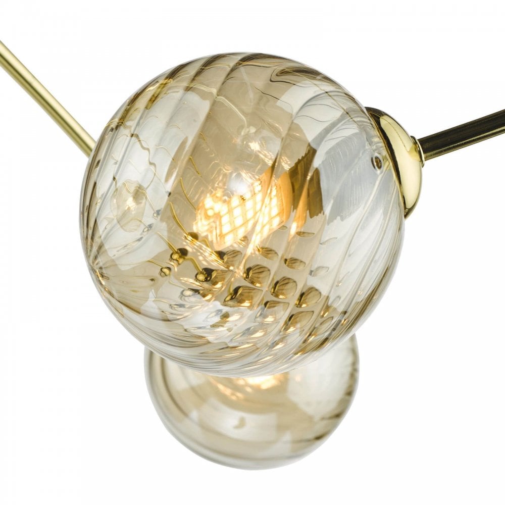 Etta 6 Light Semi Flush Fitting in Polished Gold & Champagne Glass