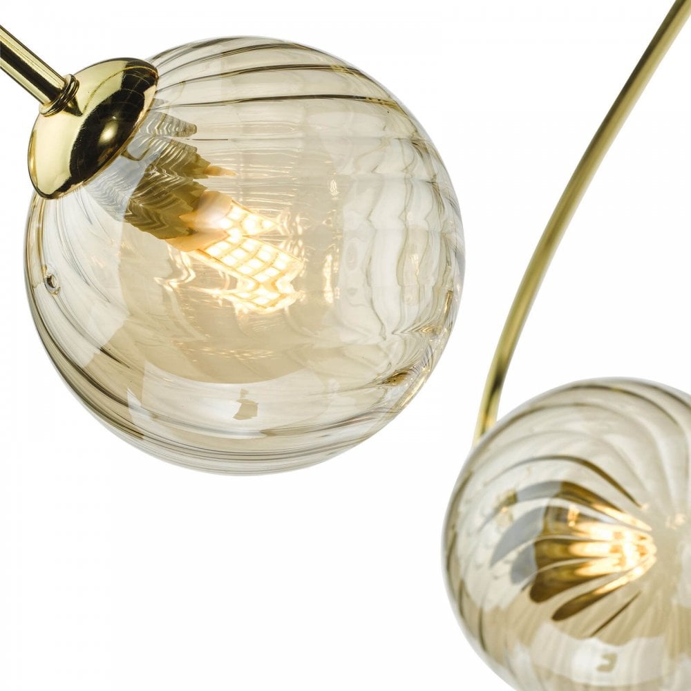 Etta 6 Light Semi Flush Fitting in Polished Gold & Champagne Glass
