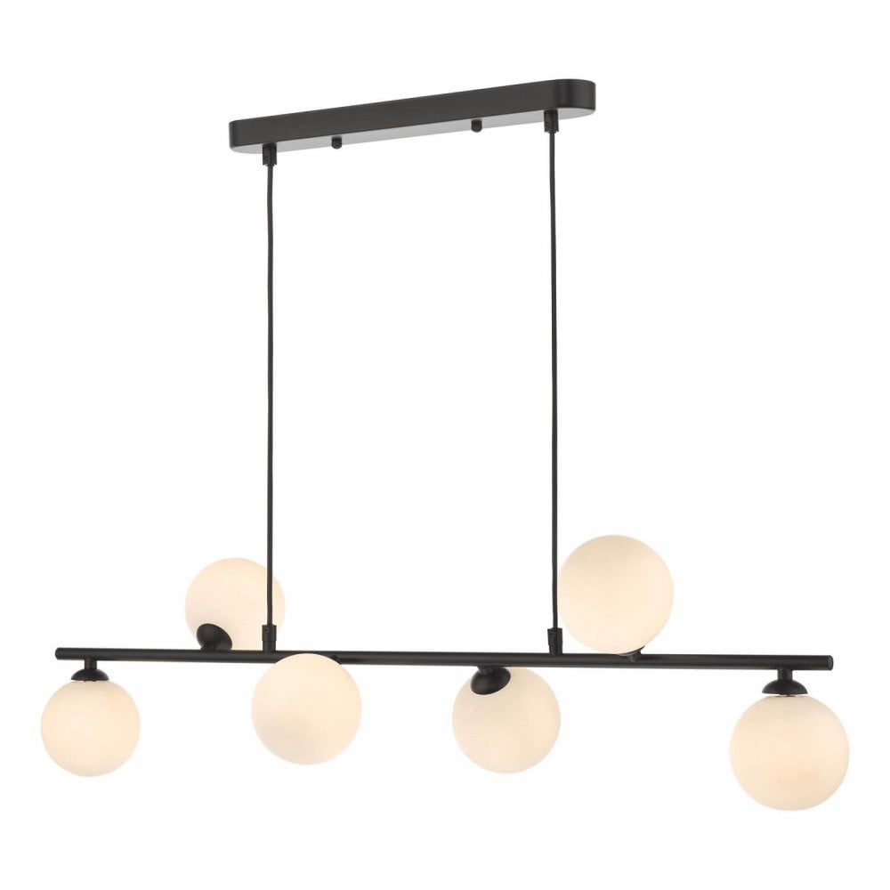 Spiral 6 Light Bar Pendant in Matt Black with Opal Glass