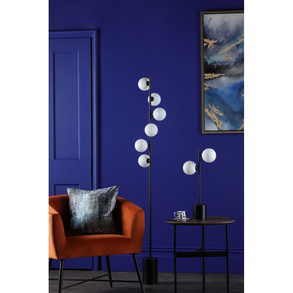 Spiral 6 Light Matt Black Table Lamp with Opal Glass