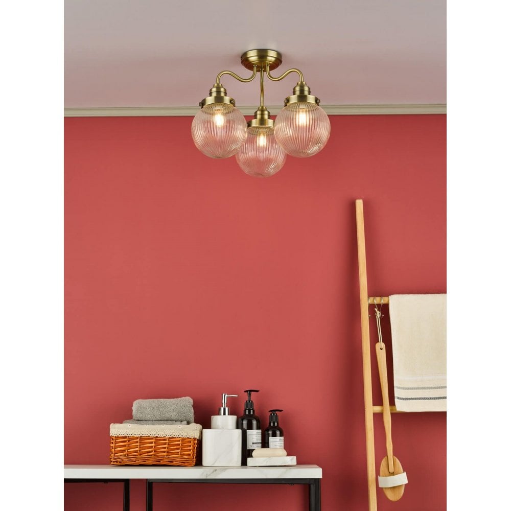 Tamara 3 Light Semi Flush in Antique Brass IP44