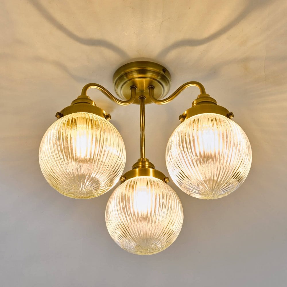 Tamara 3 Light Semi Flush in Antique Brass IP44