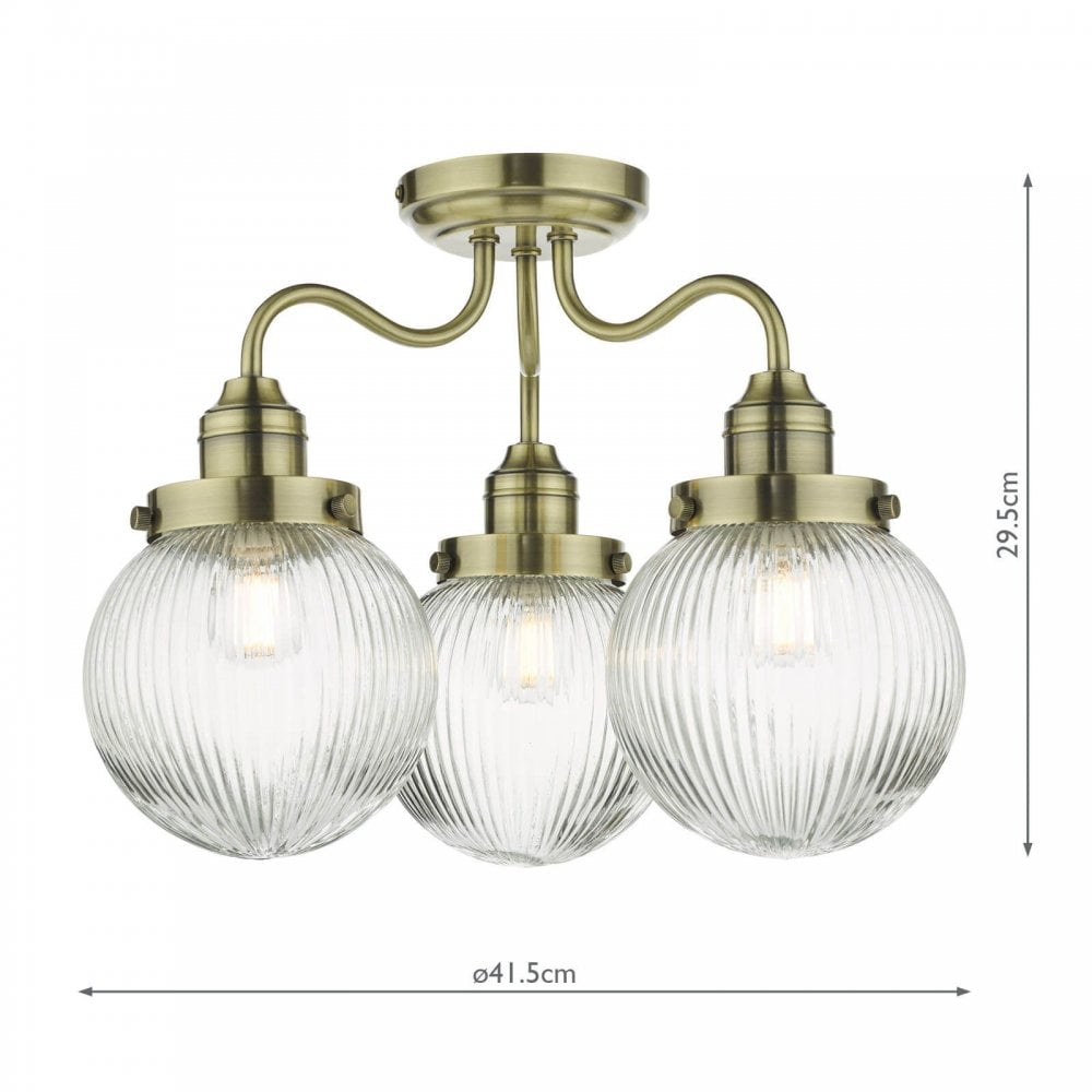 Tamara 3 Light Semi Flush in Antique Brass IP44