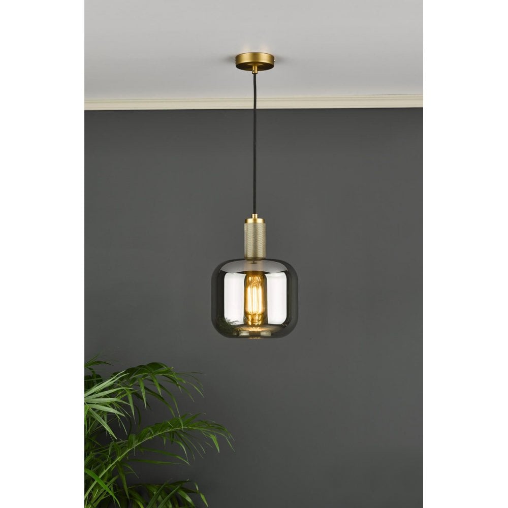 Nikolas Solid Brass Pendant C/W Smoked Glass Shade