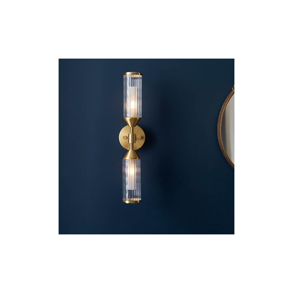 Sally Ribbed & Frosted Satin Brass Double Wall Light