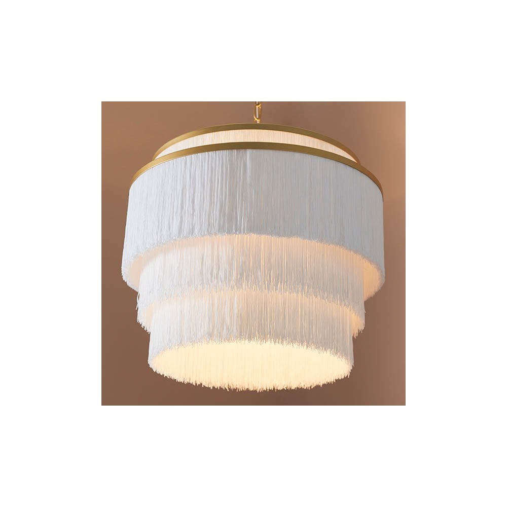 Gold & White Fringe Large Pendant