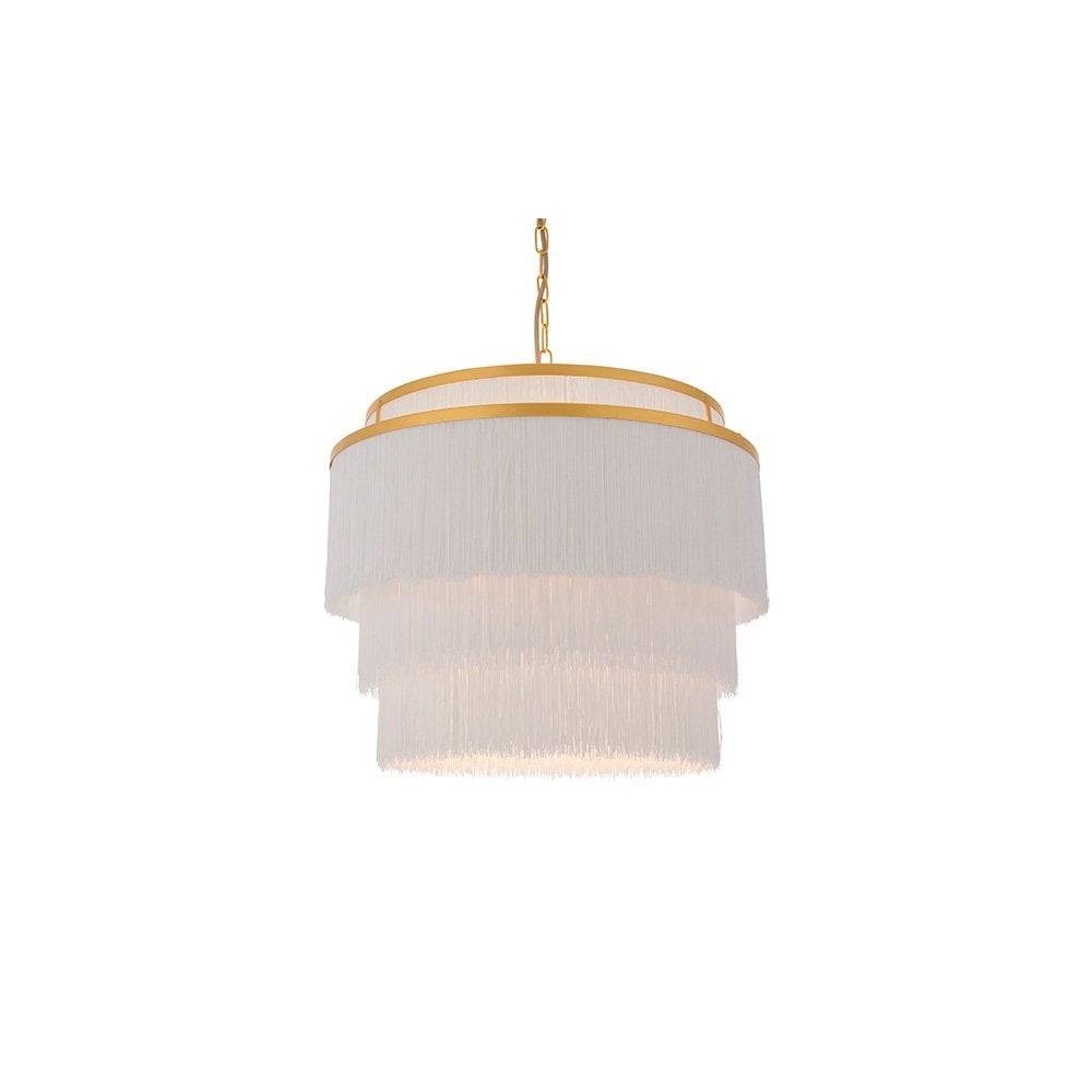 Gold & White Fringe Large Pendant