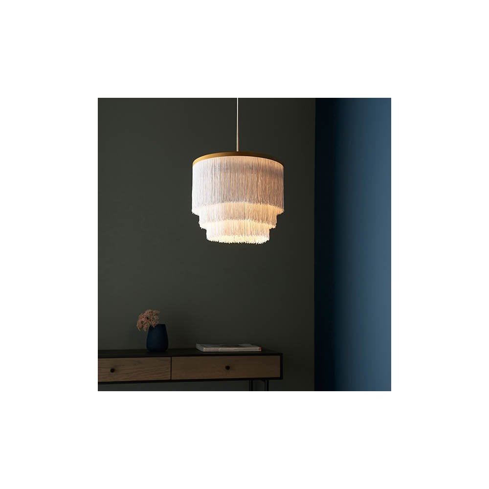 Gold & White Fringe Medium Pendant