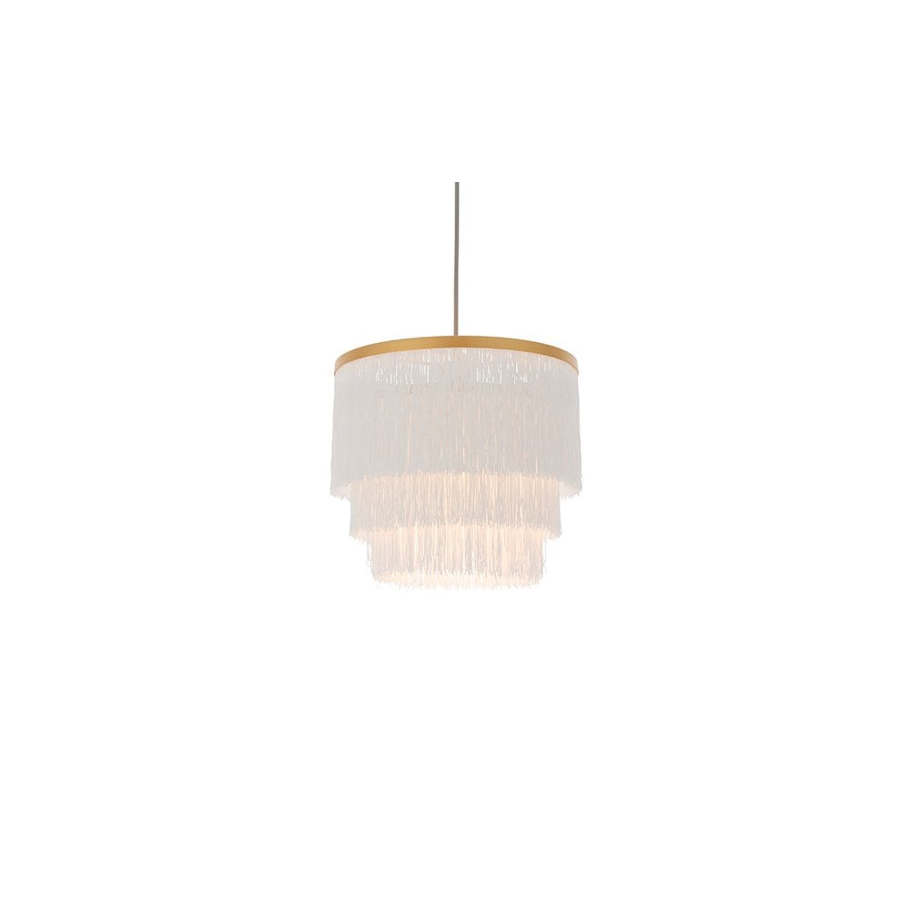 Gold & White Fringe Medium Pendant