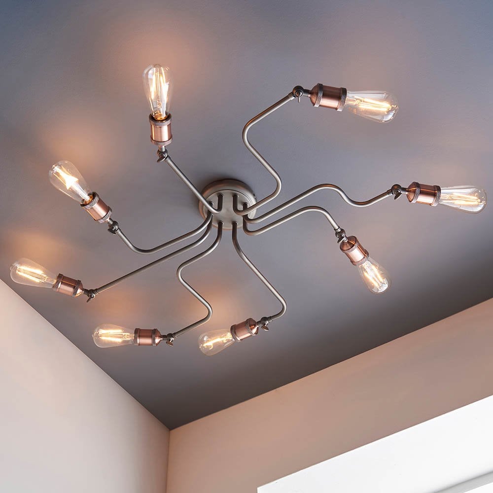 Hal 8 Light Semi Flush in Aged Copper Finish