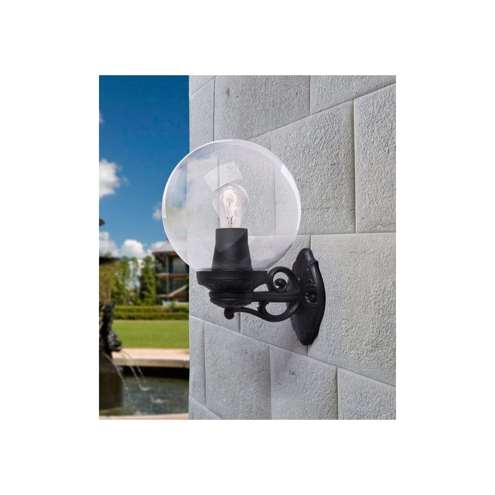 Bisso Globe 300mm Black and Clear Wall Light