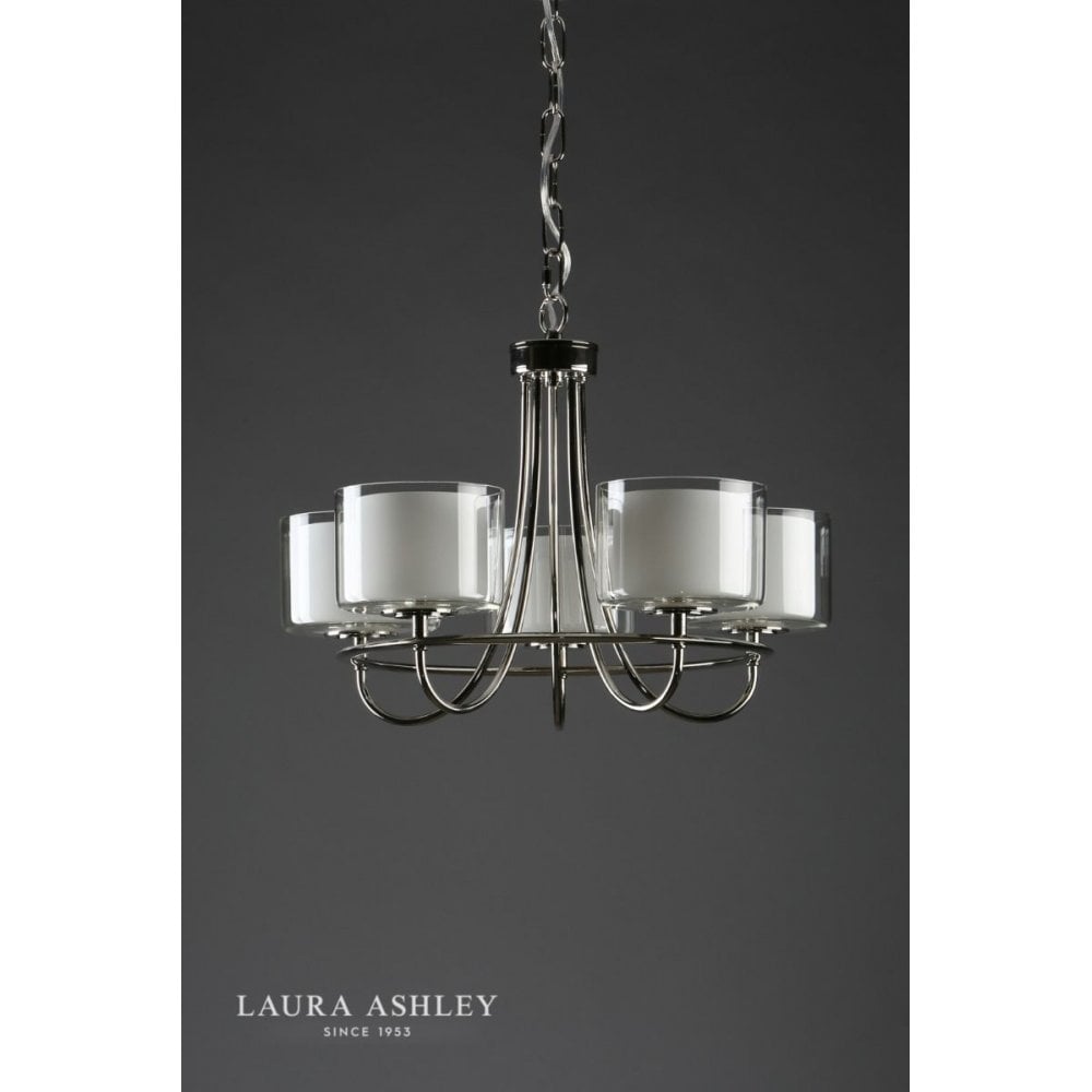 Laura Ashley Southwell 5lt Chandelier Polished Nickel & Glass Shades