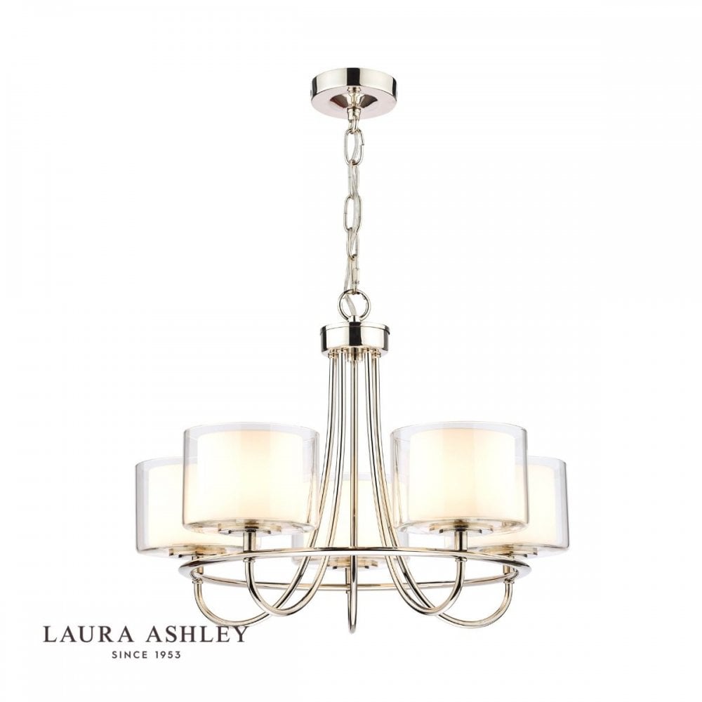 Laura Ashley Southwell 5lt Chandelier Polished Nickel & Glass Shades