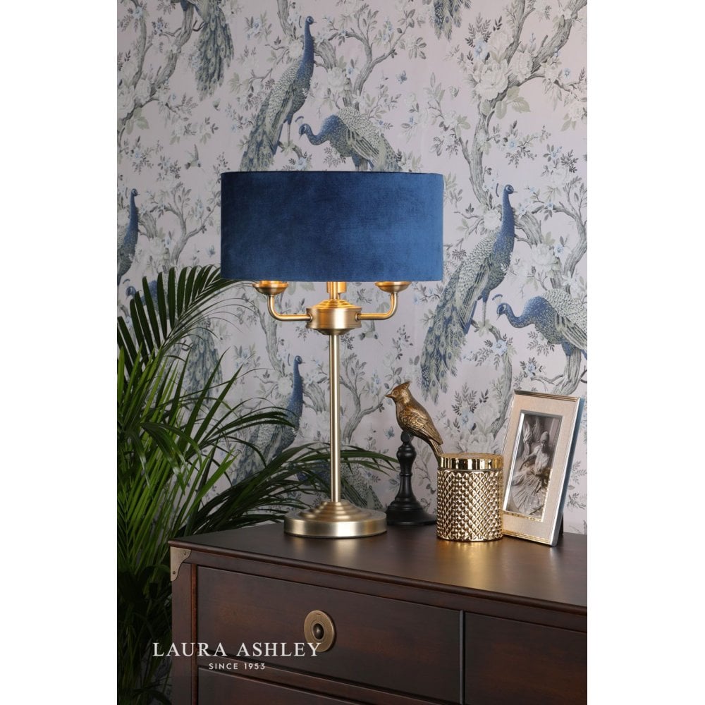 Sorrento Antique Brass Table Lamp C/W Blue Shade