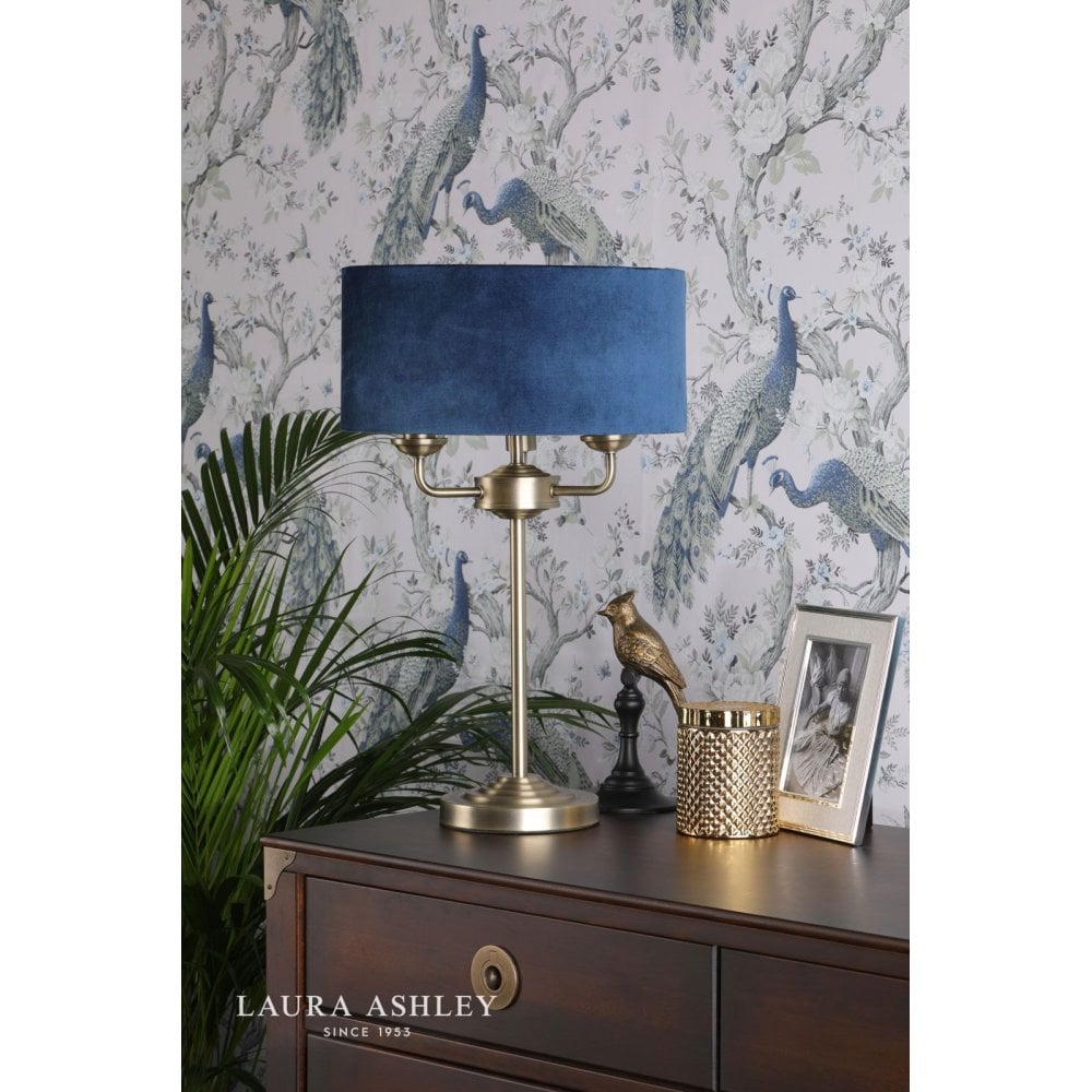 Sorrento Antique Brass Table Lamp C/W Blue Shade