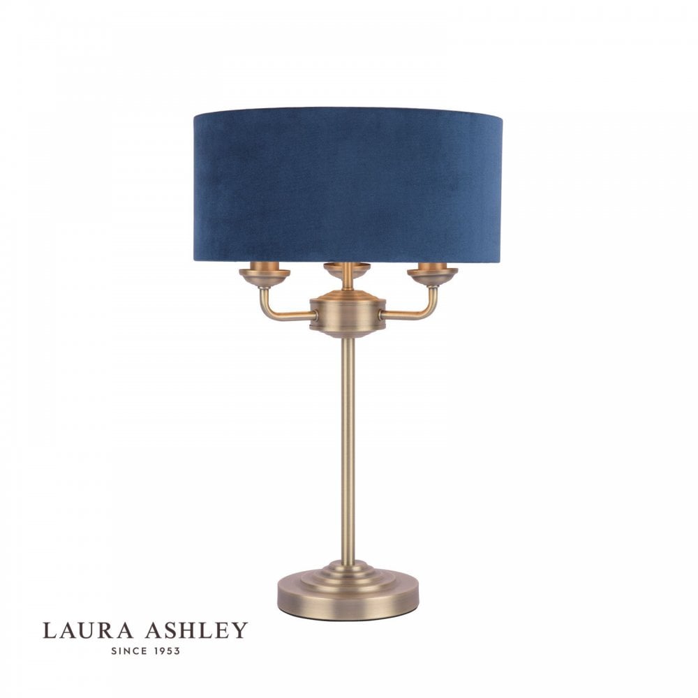 Sorrento Antique Brass Table Lamp C/W Blue Shade