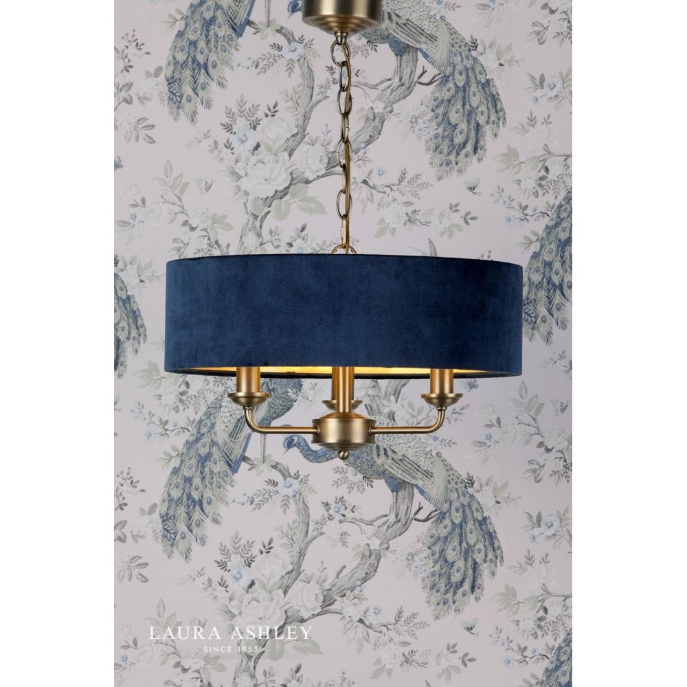 Sorrento 3 Light Pendant in Antique Brass C/W Blue Shade