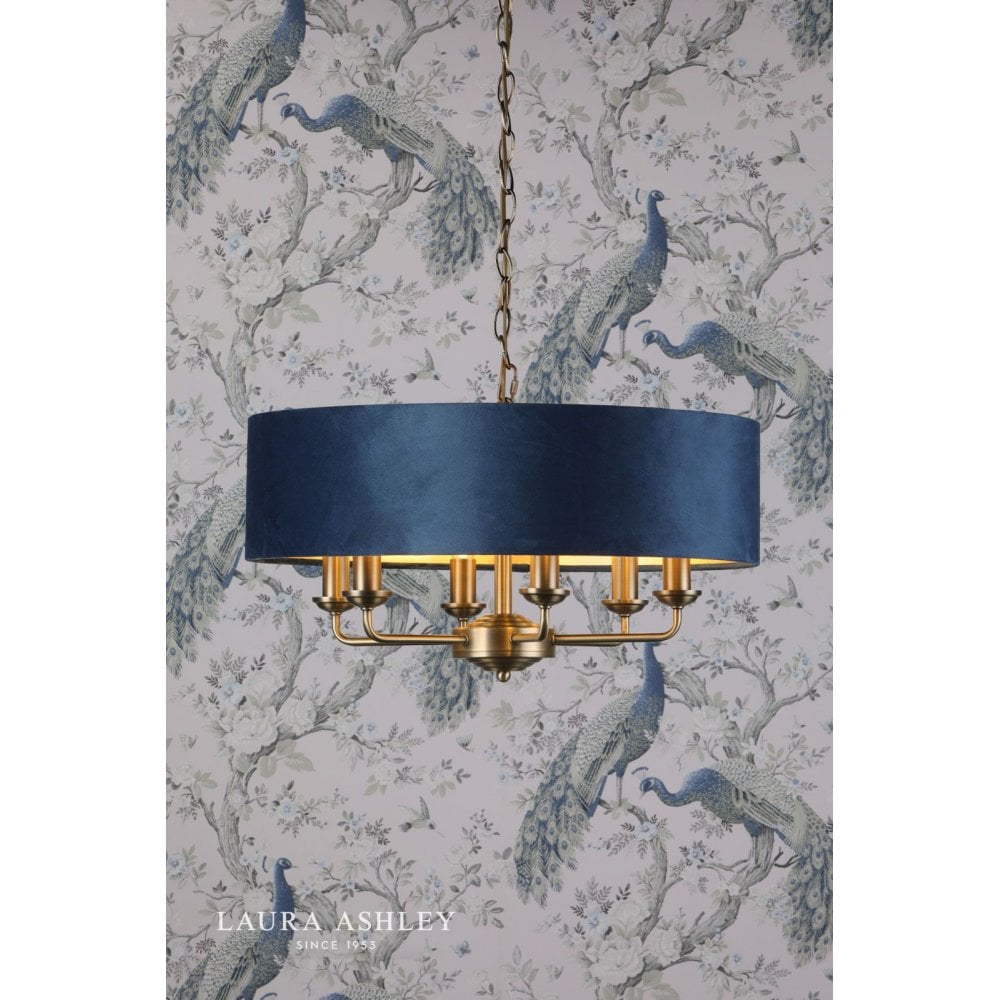 Sorrento 6 Light Pendant in Antique Brass C/W Blue Shade