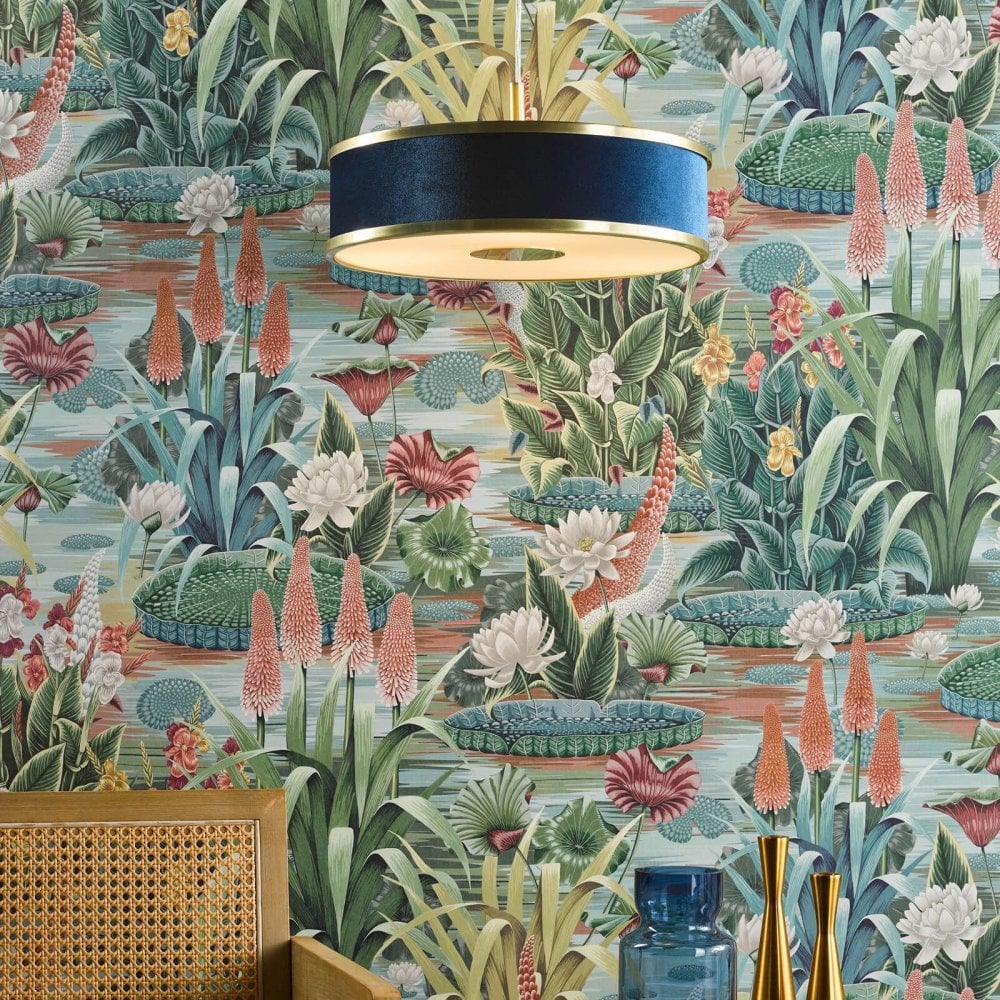 Alvaro 3 Light Pendant in Brushed Brass C/W Blue Shade