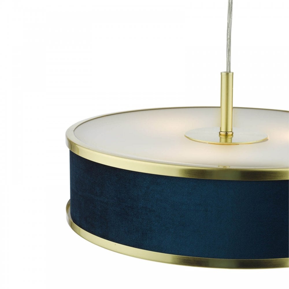 Alvaro 3 Light Pendant in Brushed Brass C/W Blue Shade