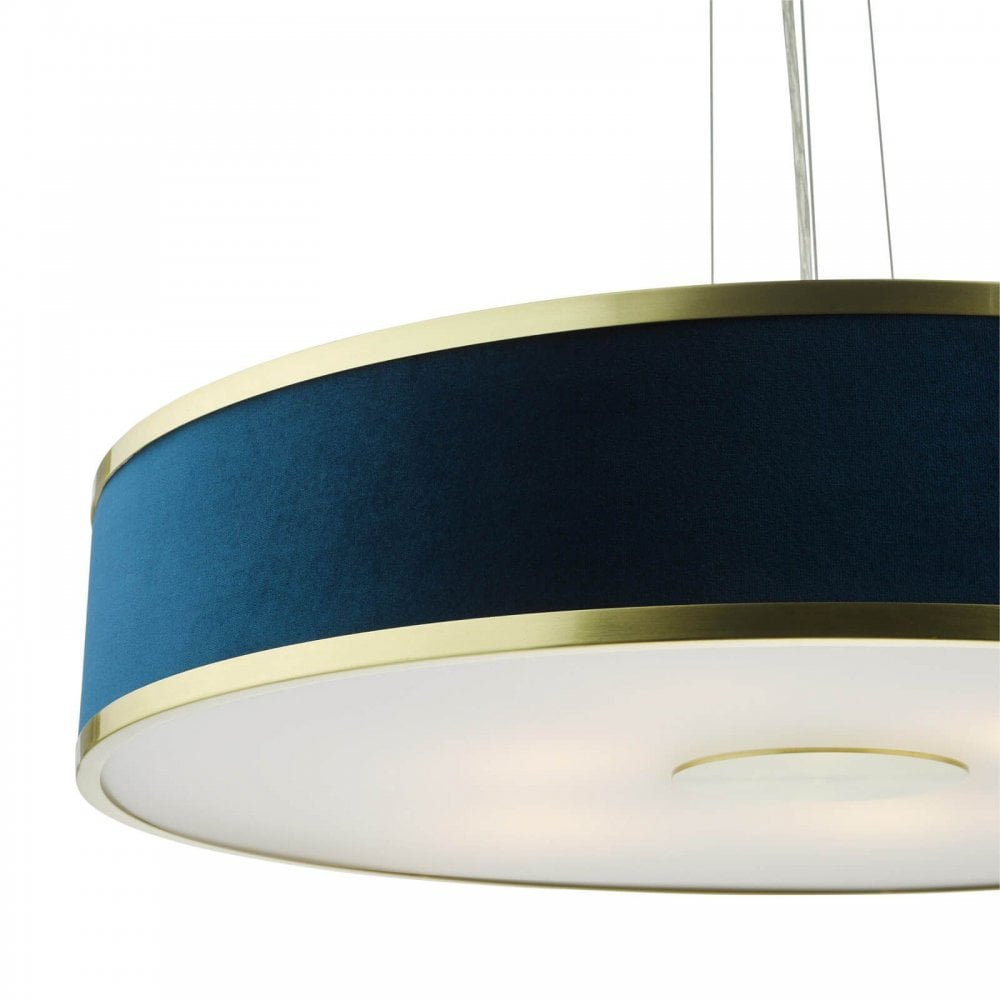 Alvaro 6 Light Pendant in Brushed Brass C/W Blue Shade