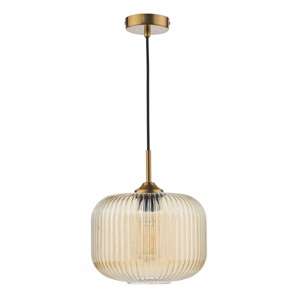 Demarius Natural Brass & Amber Glass Pendant