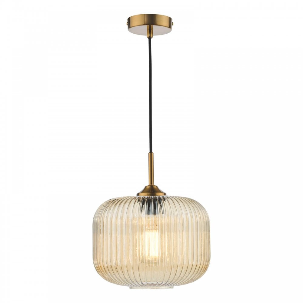 Demarius Natural Brass & Amber Glass Pendant