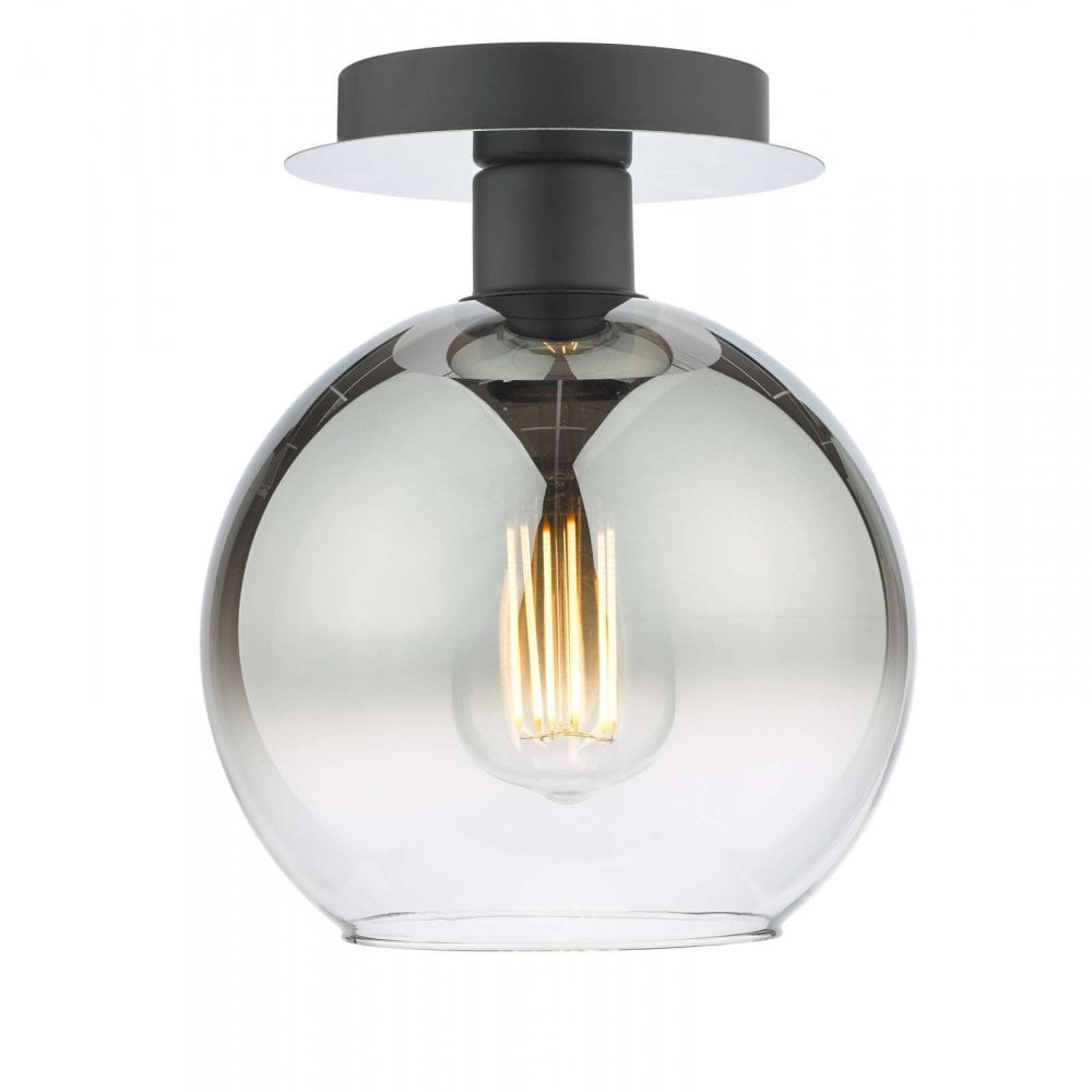 Lycia Matt Black Semi Flush Fitting with Smoked Obre Glass