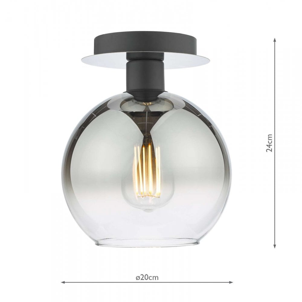 Lycia Matt Black Semi Flush Fitting with Smoked Obre Glass