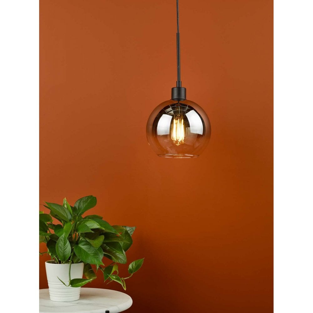 Lycia Single Black Pendant C/W Smoked Glass Shade