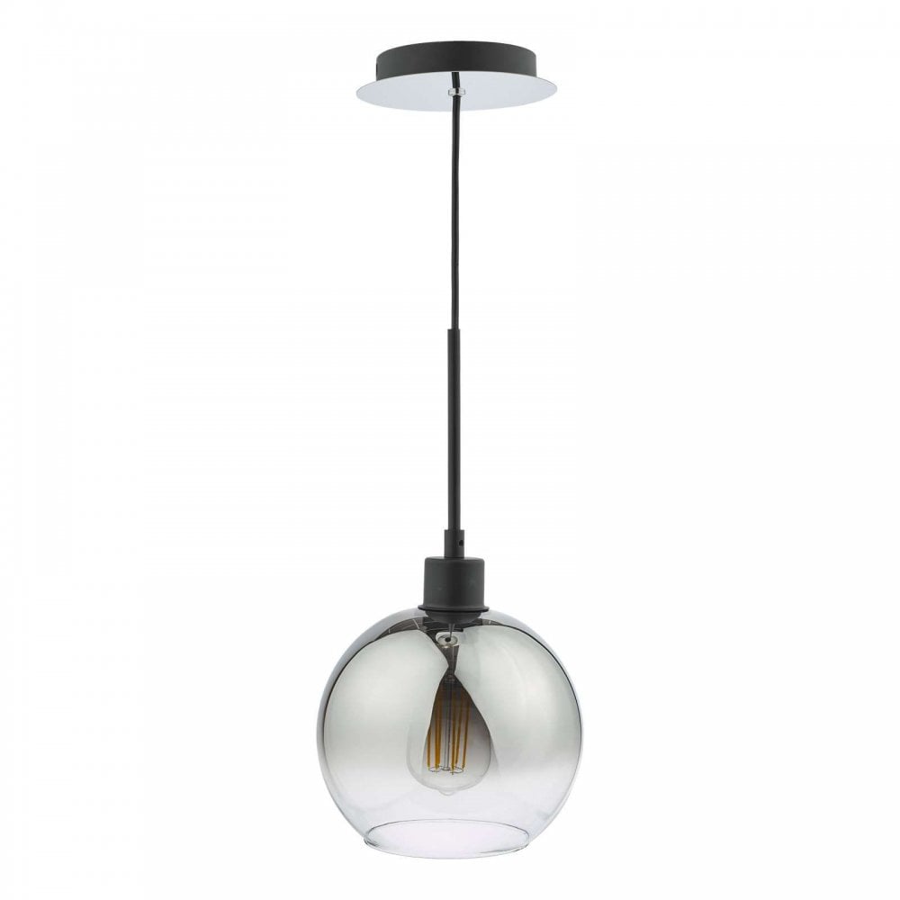Lycia Single Black Pendant C/W Smoked Glass Shade