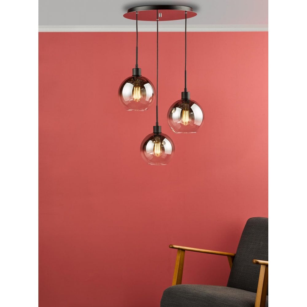 Lycia 3 Light Black Cluster Pendant with Smoked Glass Shades
