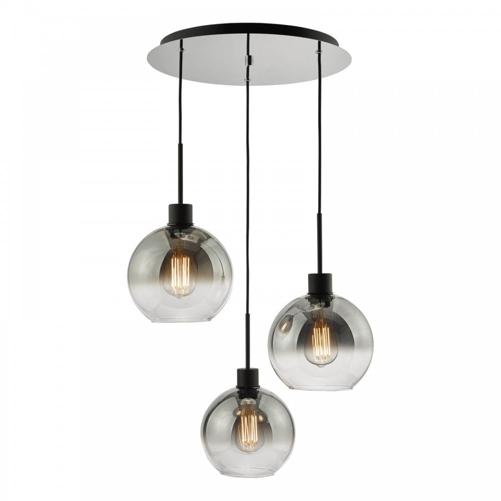Lycia 3 Light Black Cluster Pendant with Smoked Glass Shades