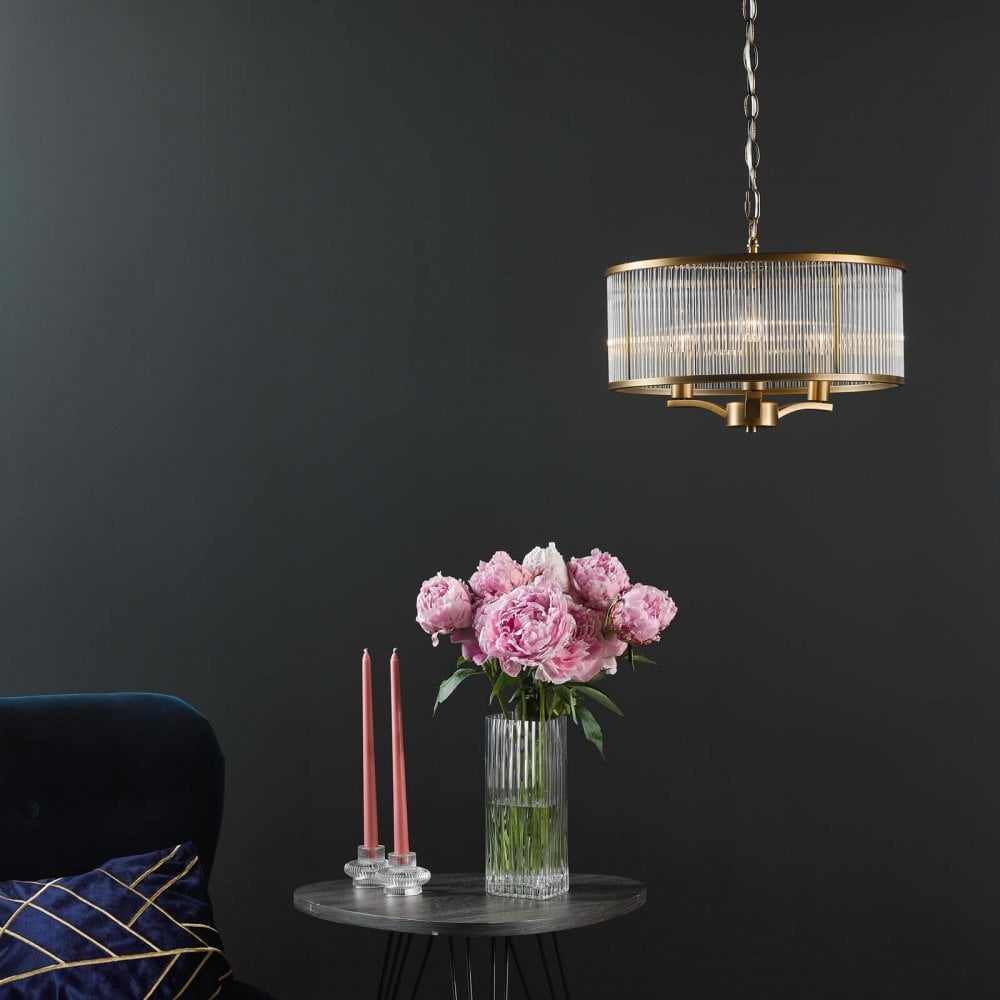 Evelyn 3 Light Antique Bronze & Glass Pendant