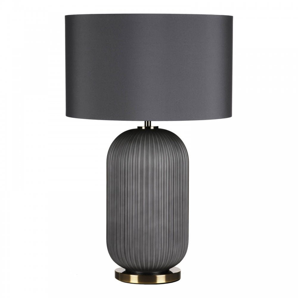 Helicon Grey Ribbed Table Lamp C/W Grey Shade