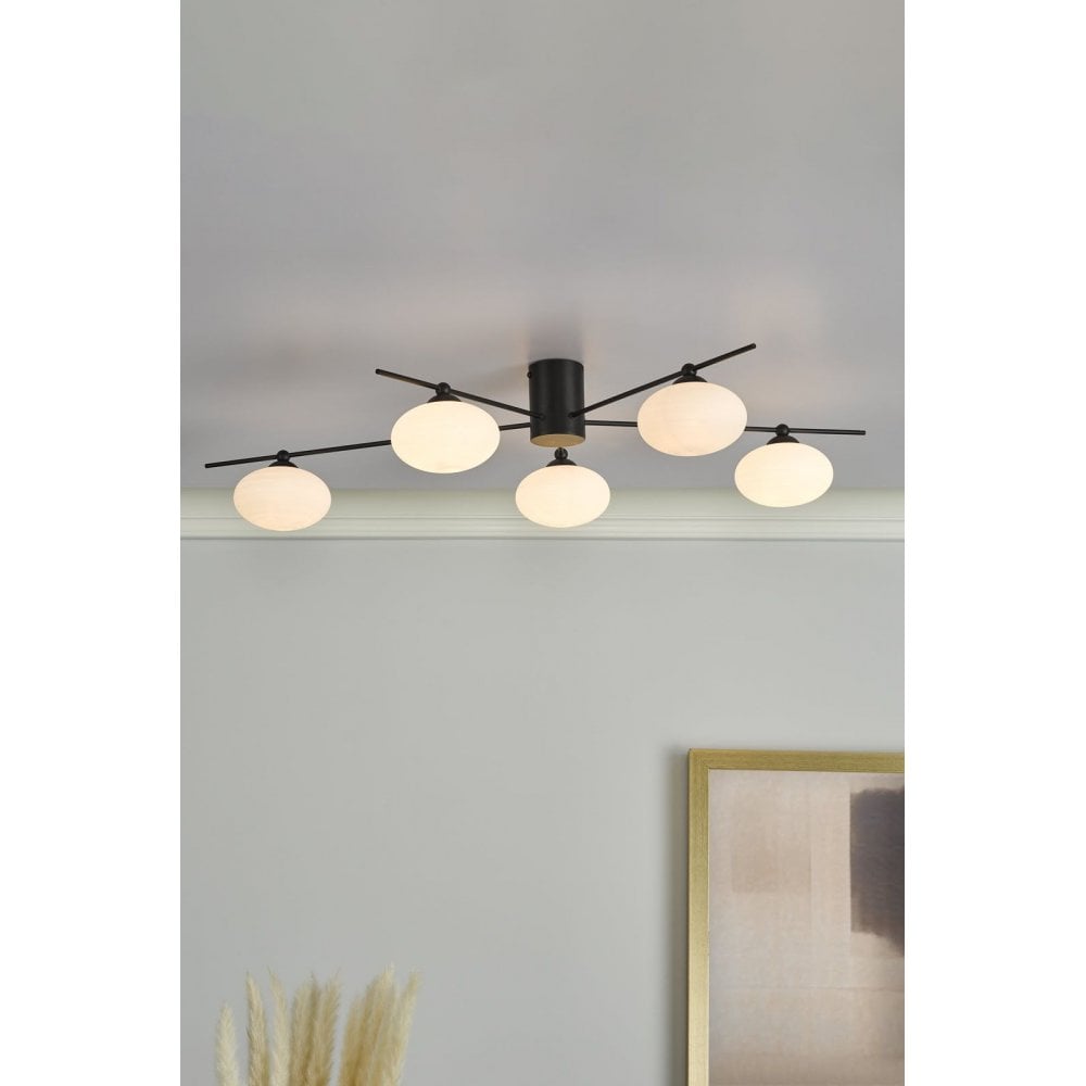 Jasper Matt Black 5 Light Semi Flush Fitting